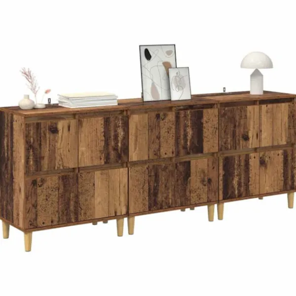 vidaXL Sideboards>Skåp 3 pcs Gammalt trä 60 x 35 x 70 cm Konstruerat trä