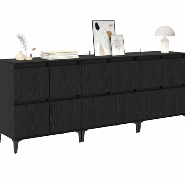 vidaXL Sideboards>Skåp 3 pcs Svart Ek 60 x 35 x 70 cm Konstruerat trä