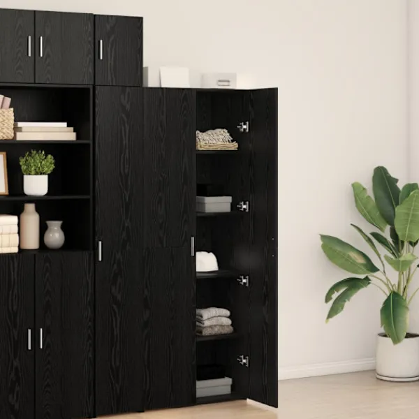 vidaXL Skåp>Skåp 2 pcs Svart Ek 70 x 42,5 x 185 cm