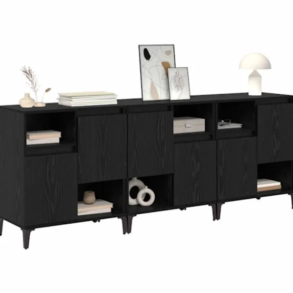 vidaXL Sideboards>Skåp 3 pcs Svart Ek 60 x 35 x 70 cm Konstruerat trä
