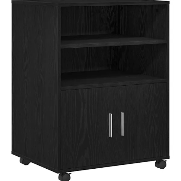 vidaXL Kontorsmöbler>Skåp med hylla med hjul med lagring Svart Ek 60 x 48 x 74.5 cm