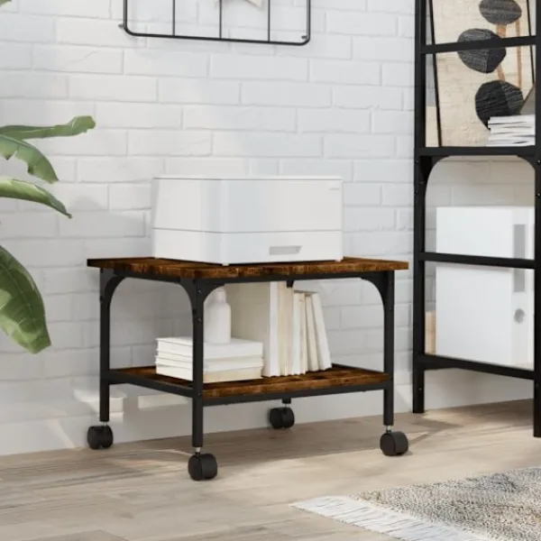vidaXL Kontorsmöbler>Skrivarställ 2 hyllor rökfärgad ek 50x40x38 cm konstruerat trä