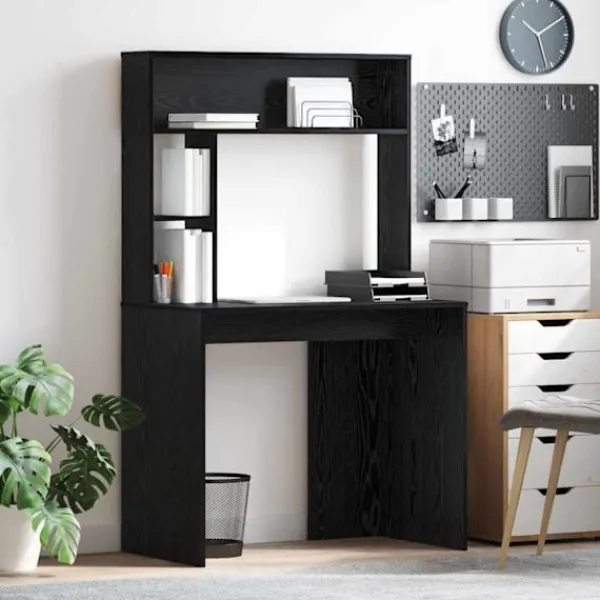 vidaXL Kontorsmöbler>Skrivbord med hylla Svart Ek 91 x 50 x 149 cm Konstruerat trä