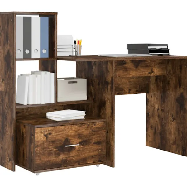 vidaXL Kontorsmöbler>Skrivbord Rökt ek 131,5 x 50 x 106,5 cm Konstruerat trä