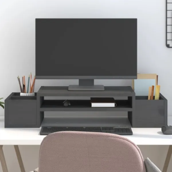 vidaXL Kontorsmöbler>Skärmställ grå 70x27,5x15 cm massiv furu