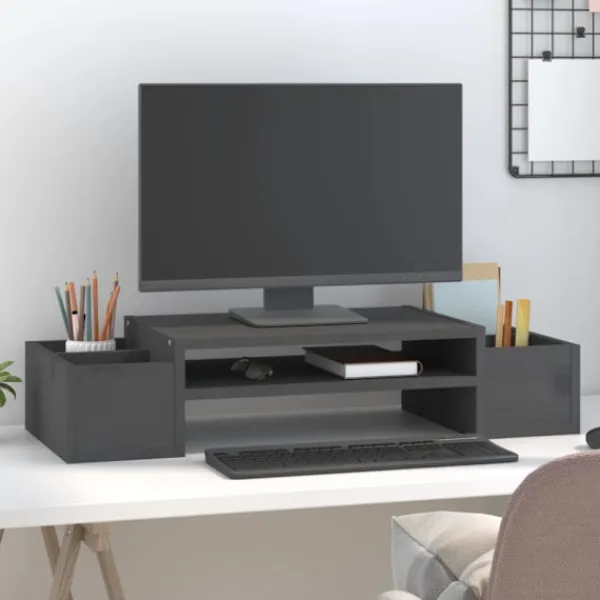 vidaXL Kontorsmöbler>Skärmställ grå 70x27,5x15 cm massiv furu
