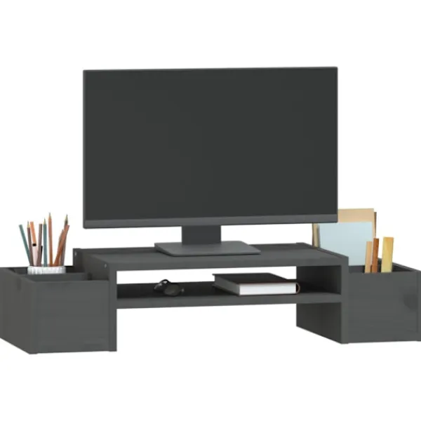 vidaXL Kontorsmöbler>Skärmställ grå 70x27,5x15 cm massiv furu