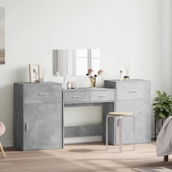 vidaXL Sminkbord>Sminkbord 4 delar betonggrå konstruerat trä