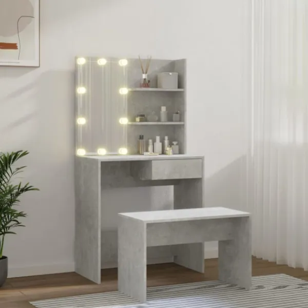 vidaXL Sminkbord>Sminkbord LED betonggrå konstruerat trä
