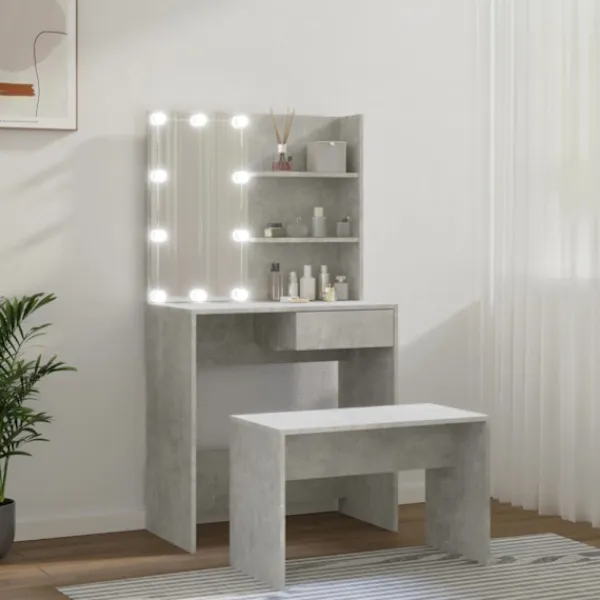 vidaXL Sminkbord>Sminkbord LED betonggrå konstruerat trä