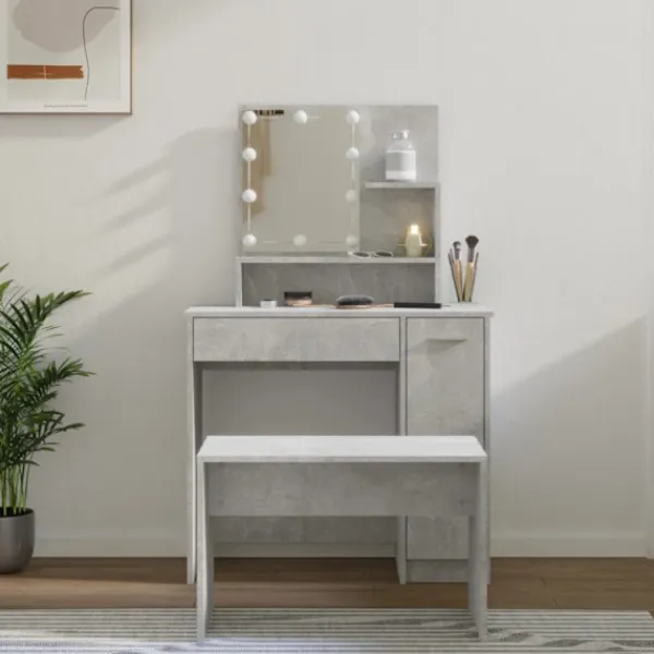 vidaXL Sminkbord>Sminkbord LED betonggrå konstruerat trä