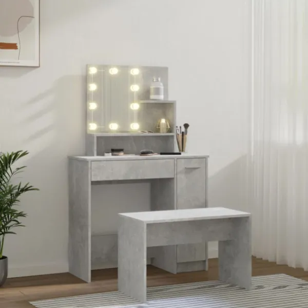 vidaXL Sminkbord>Sminkbord LED betonggrå konstruerat trä