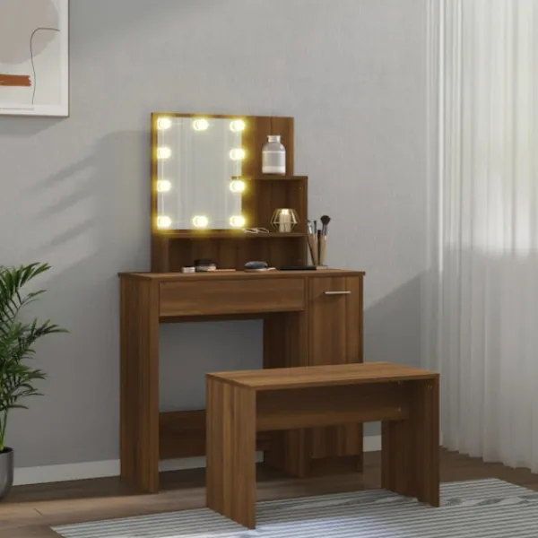 vidaXL Sminkbord>Sminkbord LED brun ek konstruerat trä
