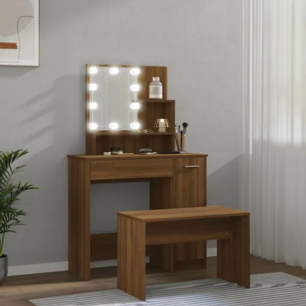 vidaXL Sminkbord>Sminkbord LED brun ek konstruerat trä