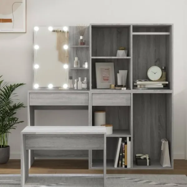 vidaXL Sminkbord>Sminkbord LED grå sonoma konstruerat trä