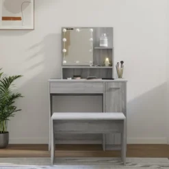 vidaXL Sminkbord>Sminkbord LED grå sonoma konstruerat trä
