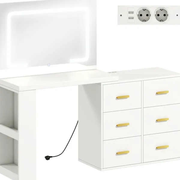 Northio Sminkbord>Sminkbord med justerbar LED-spegel och förvaring