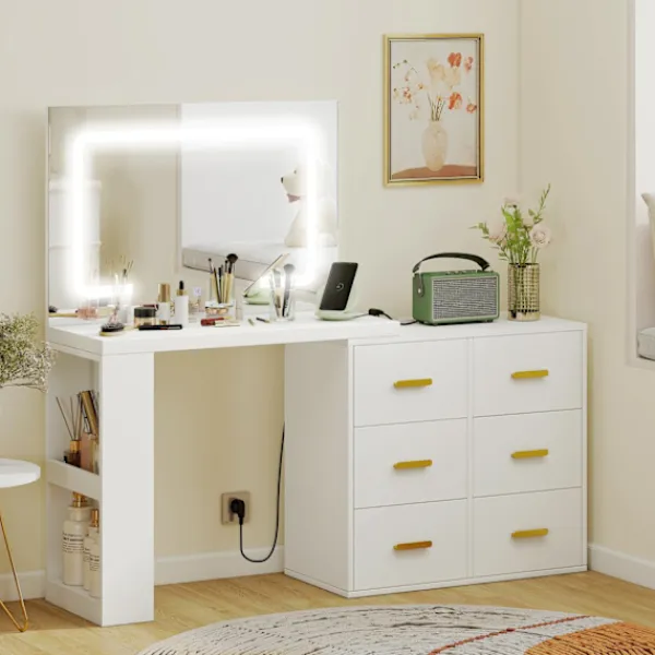 Northio Sminkbord>Sminkbord med justerbar LED-spegel och förvaring