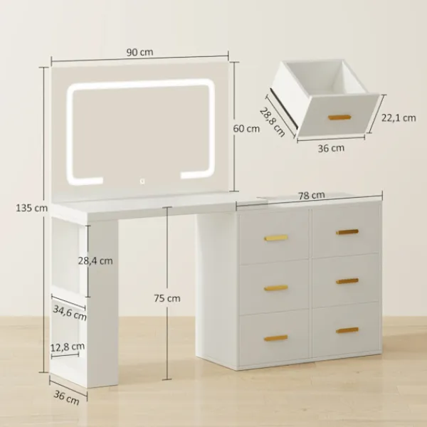 Northio Sminkbord>Sminkbord med justerbar LED-spegel och förvaring