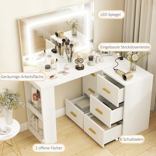 Northio Sminkbord>Sminkbord med justerbar LED-spegel och förvaring