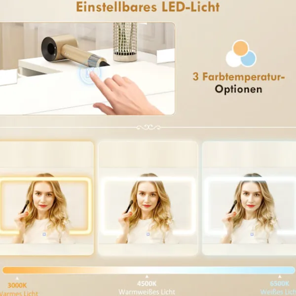 Northio Sminkbord>Sminkbord med justerbar LED-spegel och förvaring