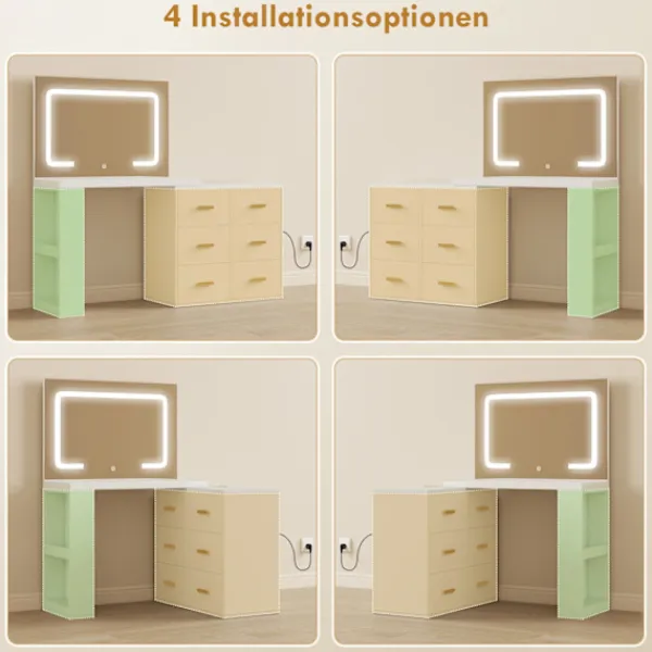 Northio Sminkbord>Sminkbord med justerbar LED-spegel och förvaring