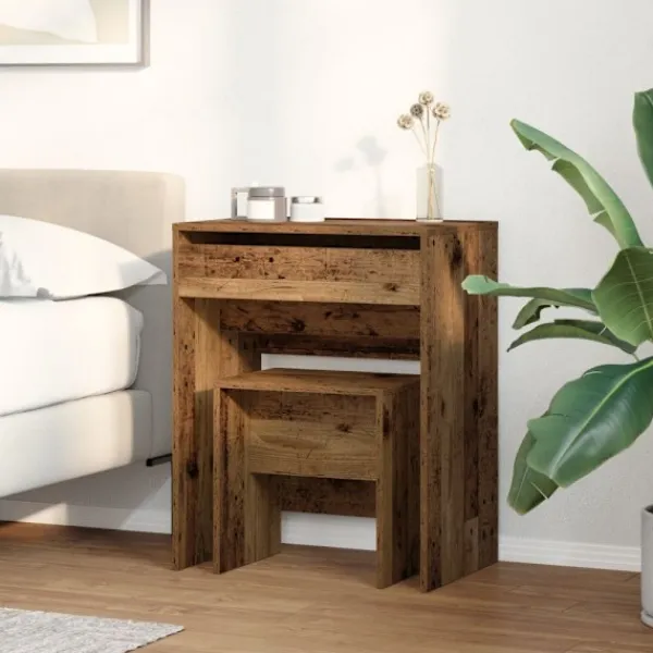 vidaXL Sminkbord>Sminkbord med låda Gammalt trä 60 x 40 x 75 cm Konstruerat trä