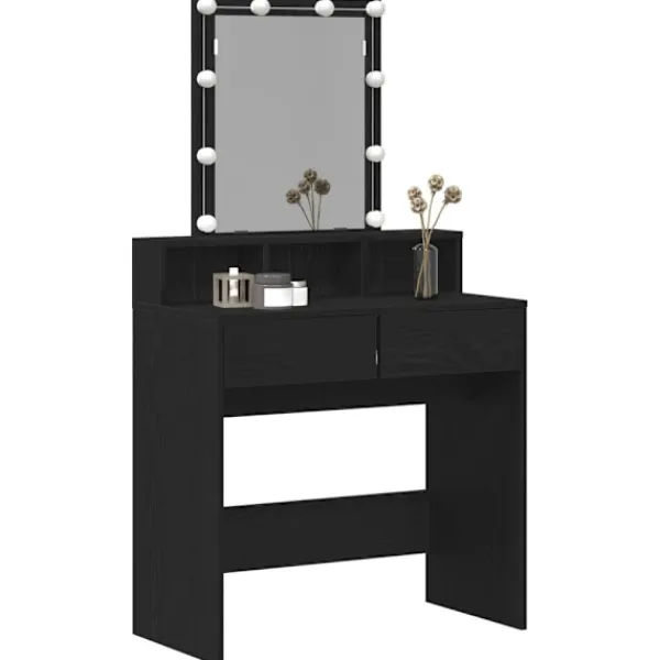 vidaXL Sminkbord>Sminkbord med låda Svart ek 80 x 41 x 144,5 cm Konstruerat trä