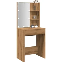 vidaXL Sminkbord>Sminkbord med LED artisan ek 60x40x140 cm