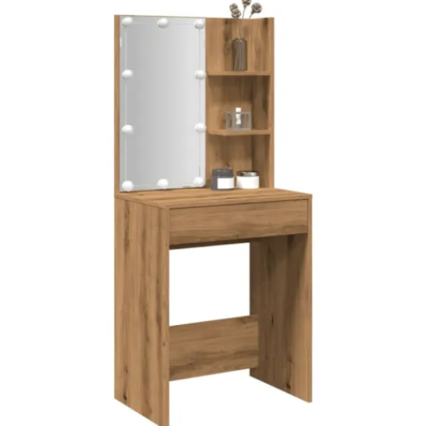 vidaXL Sminkbord>Sminkbord med LED artisan ek 60x40x140 cm