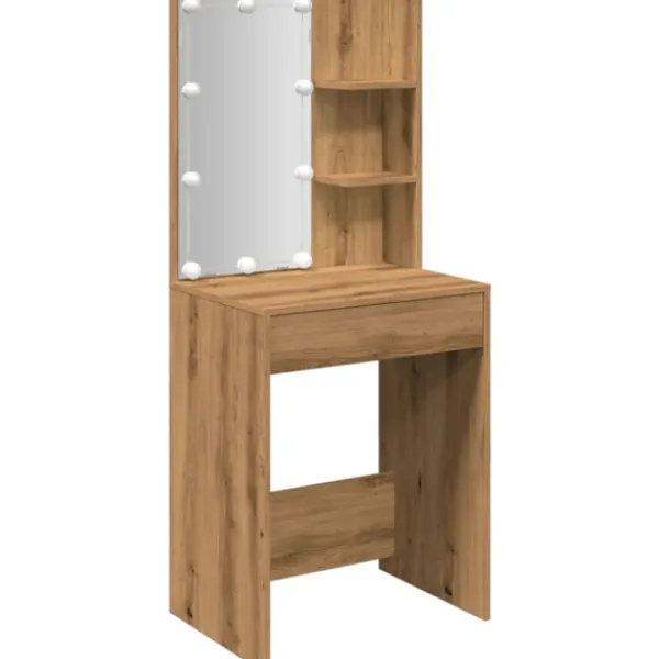 vidaXL Sminkbord>Sminkbord med LED artisan ek 60x40x140 cm