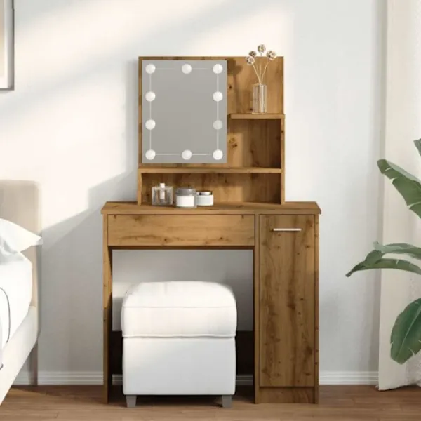 vidaXL Sminkbord>Sminkbord med LED artisan ek 86,5x35x136 cm