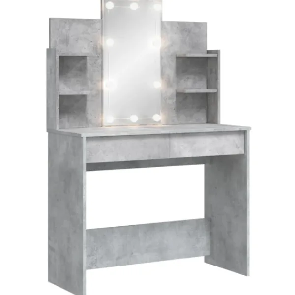 vidaXL Sminkbord>Sminkbord med LED betonggrå 96x40x142 cm