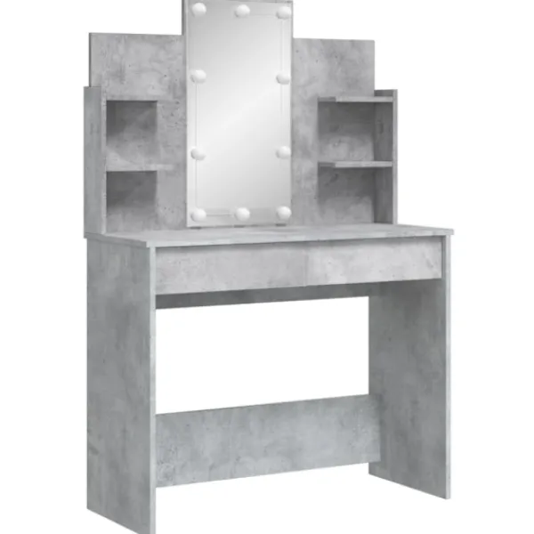 vidaXL Sminkbord>Sminkbord med LED betonggrå 96x40x142 cm
