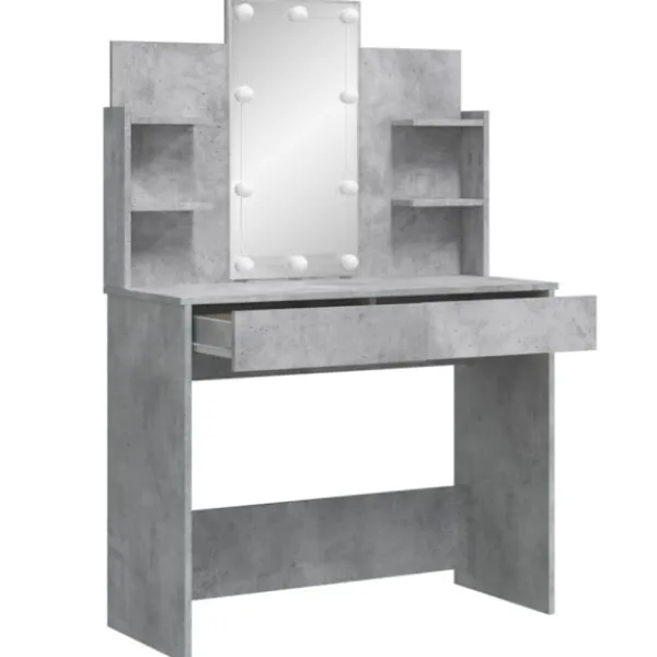 vidaXL Sminkbord>Sminkbord med LED betonggrå 96x40x142 cm