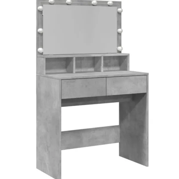 vidaXL Sminkbord>Sminkbord med LED betonggrå 80x41x134,5 cm