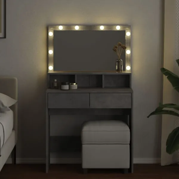 vidaXL Sminkbord>Sminkbord med LED betonggrå 80x41x134,5 cm