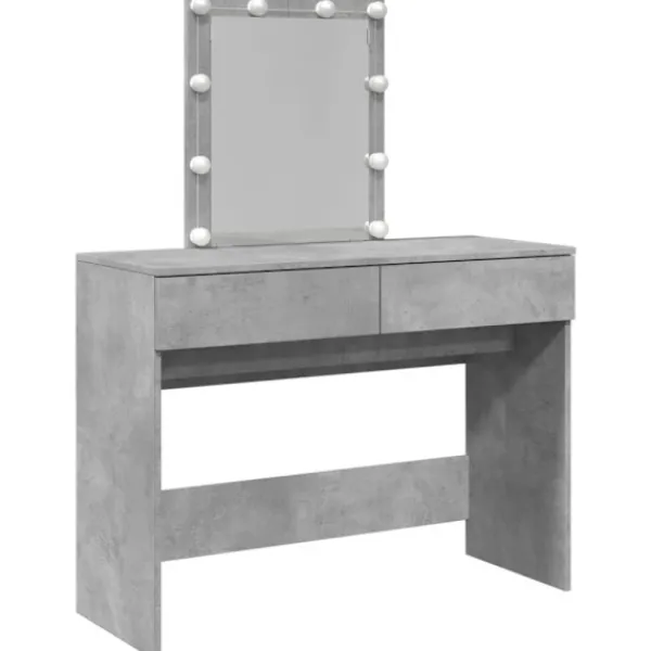 vidaXL Sminkbord>Sminkbord med LED betonggrå 100x40x130 cm