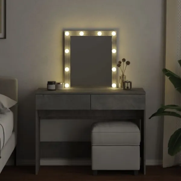vidaXL Sminkbord>Sminkbord med LED betonggrå 100x40x130 cm