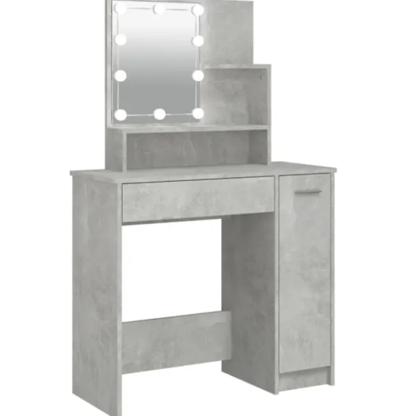 vidaXL Sminkbord>Sminkbord med LED betonggrå 86,5x35x136 cm