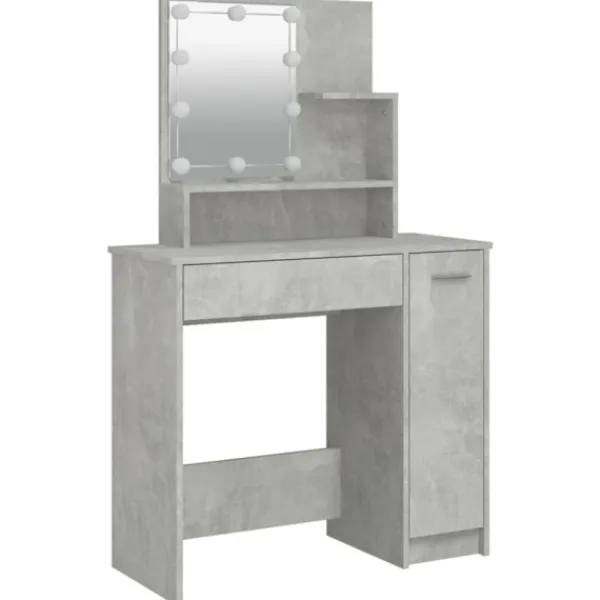 vidaXL Sminkbord>Sminkbord med LED betonggrå 86,5x35x136 cm