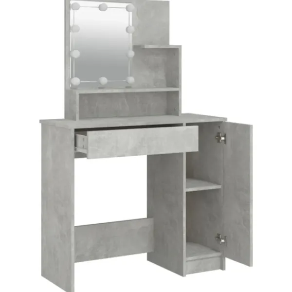 vidaXL Sminkbord>Sminkbord med LED betonggrå 86,5x35x136 cm