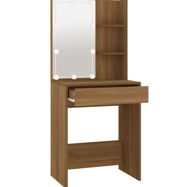 vidaXL Sminkbord>Sminkbord med LED brun ek 60x40x140 cm