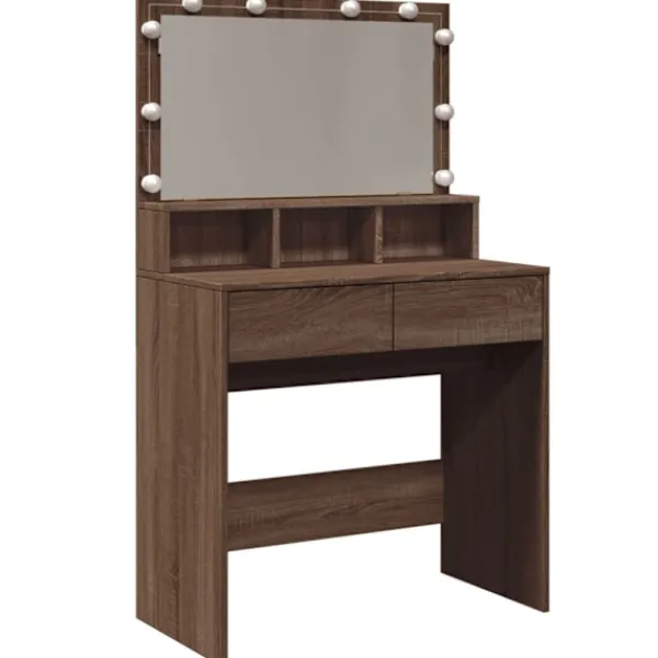 vidaXL Sminkbord>Sminkbord med LED brun ek 80x41x134,5 cm