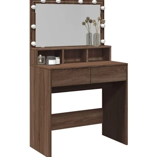 vidaXL Sminkbord>Sminkbord med LED brun ek 80x41x134,5 cm