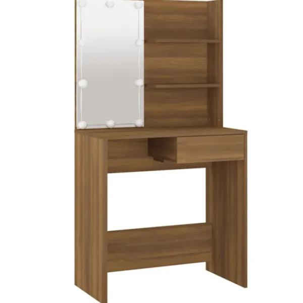 vidaXL Sminkbord>Sminkbord med LED brun ek 74,5x40x141 cm