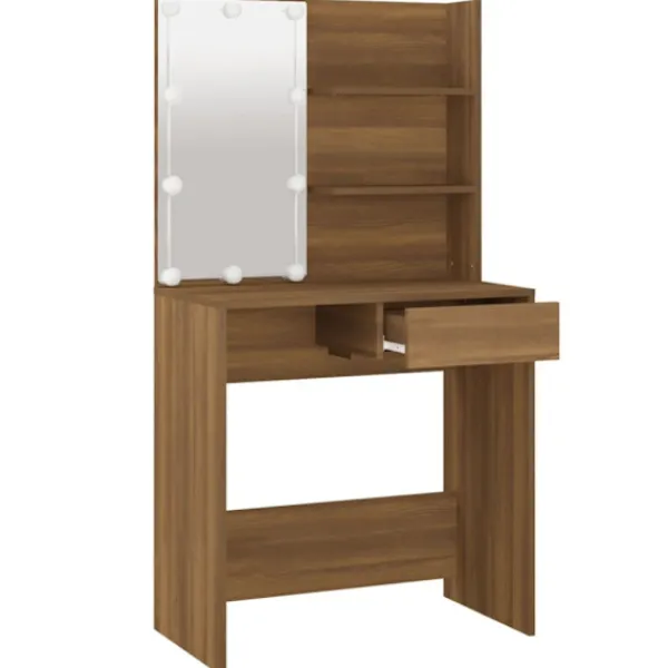 vidaXL Sminkbord>Sminkbord med LED brun ek 74,5x40x141 cm