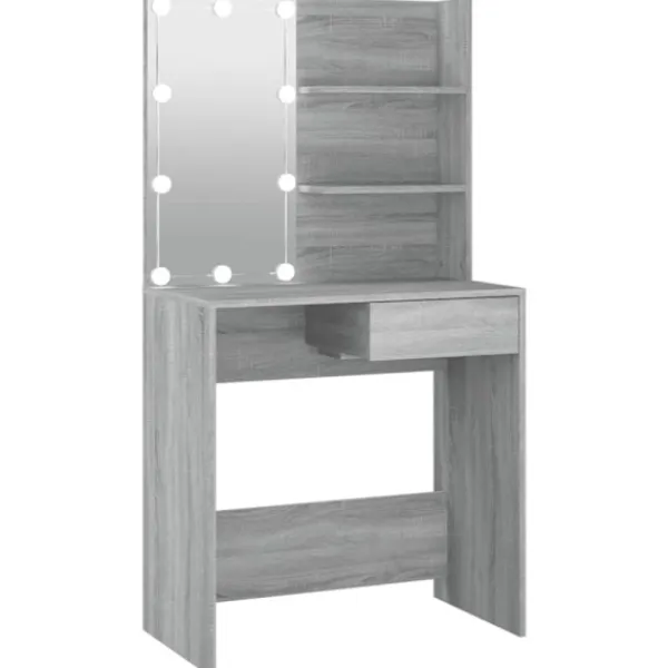 vidaXL Sminkbord>Sminkbord med LED grå sonoma 74,5x40x141 cm