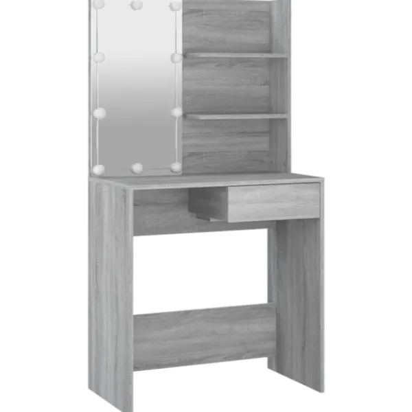 vidaXL Sminkbord>Sminkbord med LED grå sonoma 74,5x40x141 cm