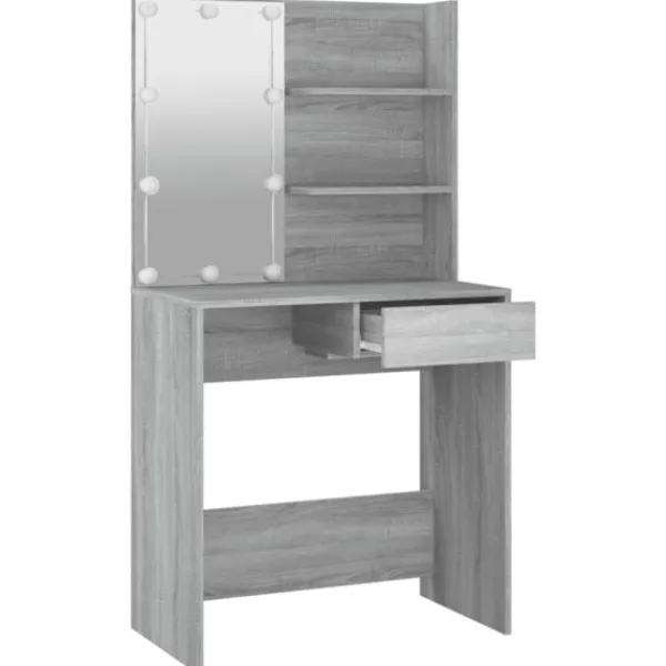 vidaXL Sminkbord>Sminkbord med LED grå sonoma 74,5x40x141 cm